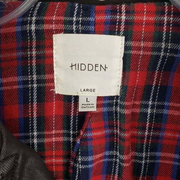 Hidden Jeans Cropped Black Faux Leather Moto Jacket Womens L - Picture 12 of 13